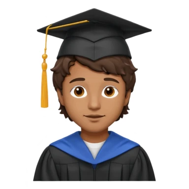 brown man, short very wavy hair, brown eyes, Brunette with graduation sticker