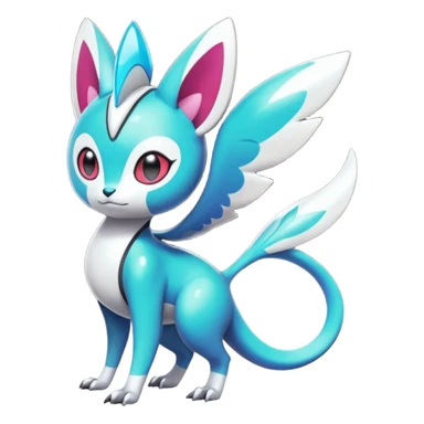 Shiny Colorful glowing glossy smooth soft silky Futuristic Cyber-Vernid-Trico-Meloetta-Latias-Koraidon-Peppercat-Protogen-Pokémon-Digimon-Fakémon-fusion-hybrid-creature sticker