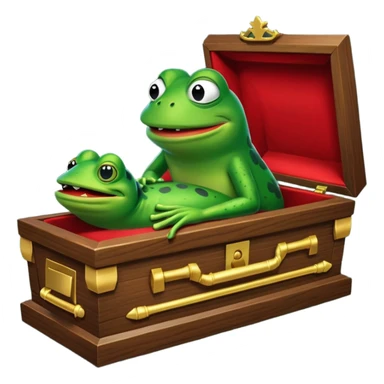 An empty coffin with "ECHO" inscribed on it, being nailed down shut by a Pepe the frog character. sticker