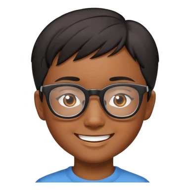 "- Nam
- 10 tuổi
- Da nâu
- Tóc ngắn, đen
- Cười mỉm
- Đeo kính
" sticker