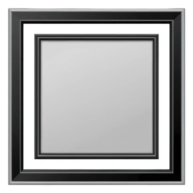 Minimalist emoji-style sticker of an empty rectangular picture frame, with pitch-black center. Clean edges, no texture, grayscale only.
 sticker