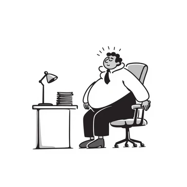 a fat man sleeping in an office chair, hand drawn doodle style sticker