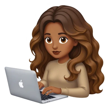 Chica morena cabello largo con ondas balayage con MacBook  sticker