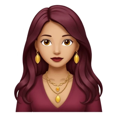 young woman 
Long waist-long hair
deep middle part
slightly wavy
dark burgundy hair 
 sticker