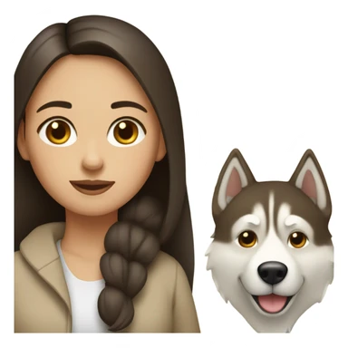 A brunette girl next to a beige  Husky sticker