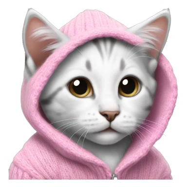 Cute kitten white and grey wearing pink purle sweater sticker