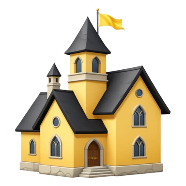 simple magic school, low detail, white background, magic school, black roof, with a big flag, big flag on a roof, big yellow flag, white school sticker