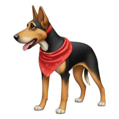 75% Coonhound 25% German Shepherd mix dog wearing small plain red bandana side view full body left facing sticker