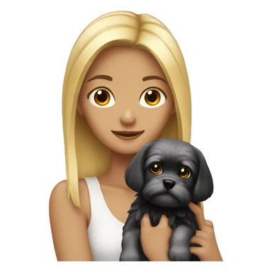 blonde girl holding a little black shitzu sticker