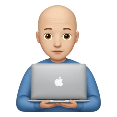 bald yong guy with macbook  no wringle on face sticker