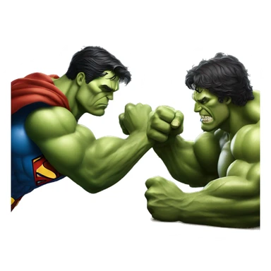 Superman arm wrestling the hulk and make it intense struggle sticker