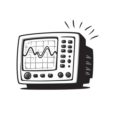A hand-drawn oscilloscope with signal wave patterns on the screen sticker