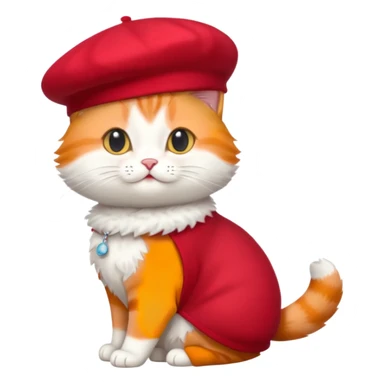 A cute cat emoji, full body, standing in side view, wearing a stylish red beret. sticker