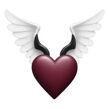 burgundy coloured heart with black horns and a black pointed tail with white angel wings sticker