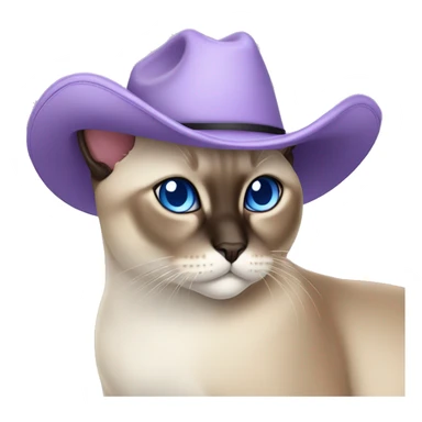 Fat Siamese cat crossed blue eyes lavender cowboy hat sticker