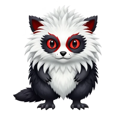 a white exotic edgy vernid-fionbr-Fakémon-creature, with black belly and red eyes, full body sticker