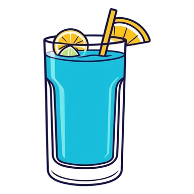 blue curaçao tropical cocktail in a hurricane glass, flat vector illustration sticker