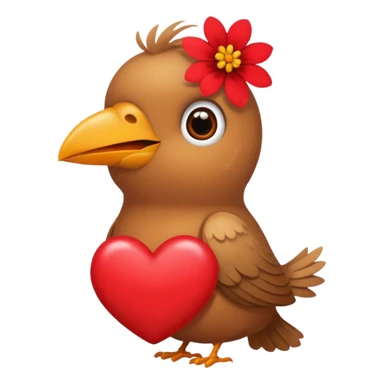 A bird carrying a red flower and heart on its mouse  sticker