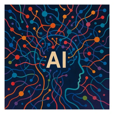 artificial intelligence, neural network, abstract, colorful connections, creative illustration sticker
