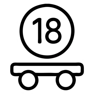 black circle with white number 18 in the center, semi truck wheels attached to the bottom, icon style sticker