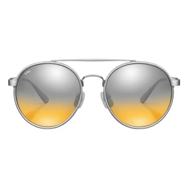 A pair of luxury sunglasses emoji with silver chrome frame, smooth rounded lenses, reflective metallic surface, high-end swag aesthetic, minimal and clean design, iOS emoji style, centered, white background sticker