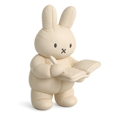 cream bunny writing in planner, standing, cushion style sticker