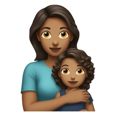 A dark Brown Haired Girl Holding a 3 year old blond Toddler sticker