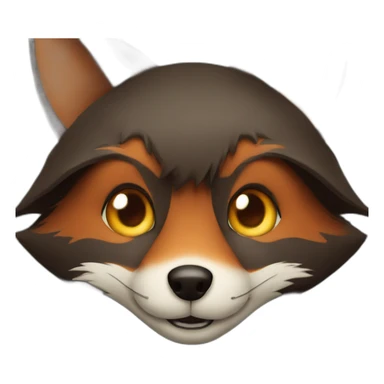 a small dark brown fox with orange eyes with a dark green hood that smile sticker