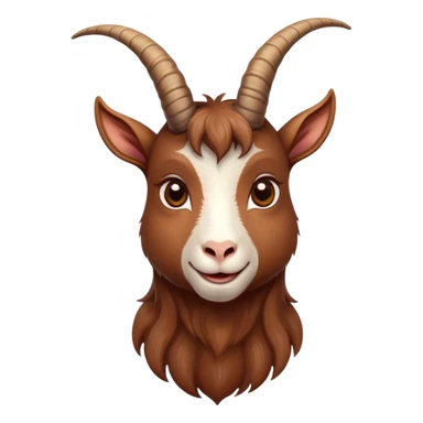 Cinematic Cute Brown Goat Portrait Emoji, Head tilted playfully and inquisitively, featuring a glossy, rich brown fur with charming curved horns, round, sparkling eyes filled with gentle curiosity, Simplified yet irresistibly adorable features, highly detailed, glowing with a warm, friendly glow, high shine, affectionate and lively, stylized with a touch of rustic whimsy, bright and endearing, soft glowing outline, capturing the essence of a mischievous yet loving goat, so playful it feels like it could trot out of the screen and into your arms! sticker