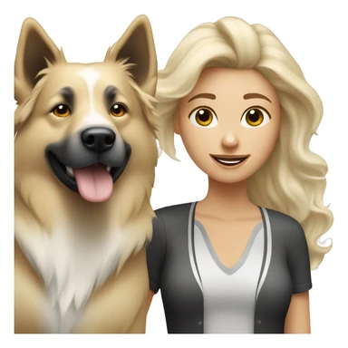 Blond woman near a Australien Shepherd dog Colored Black and white  sticker