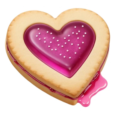 Realistic shortbread cookie in the shape of a heart with light margenta jelly middle filling and sprinkled powder sugar on top. sticker
