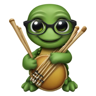 Turtle wearing glasses holding drumsticks sticker