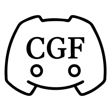 Discord emote with 'CGF' in classic serif font, white letters with white border, transparent background, 128x128 sticker