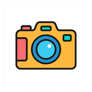 camera flat color icon with black outline sticker