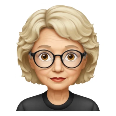 woman 70 years old, very short blonde weavy hair, brown eyes and round dark glasses sticker