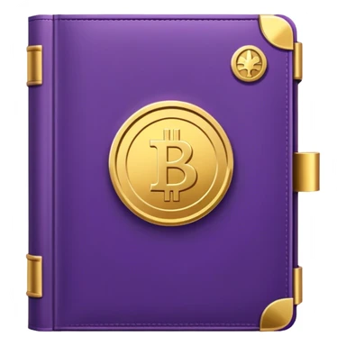 A royal purple book with gold details, a sleek, firm texture, and a symbol of a gold coin, a bank, or a split path, radiating financial wisdom, abundance, and the power of financial education.  sticker