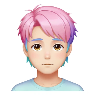 Gorgeous romantic anime style shojo man with blushing face aesthetic and pretty colorful shiny gradient pastel hair trending style sticker