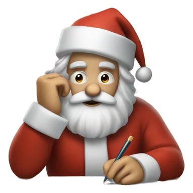 European Santa Claus is sitting on a desk, writing something down on a sheet of paper, solving complicated math puzzles sticker
