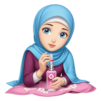 Turkish beautiful finish Konya girl blue eyes with sakura hijab smells perfume on the floor  sticker