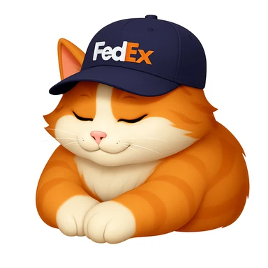 sleeping cat emoji with a FedEx uniform cap in a different pose sticker