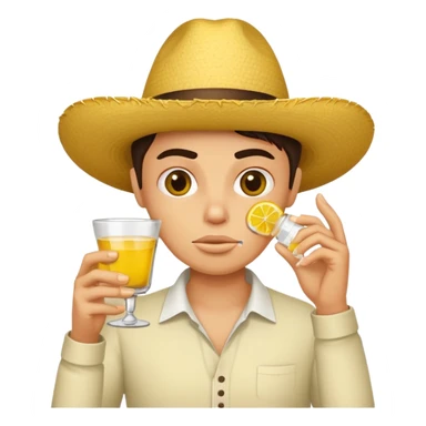 Apple emoji face drinking tequila with bored face sticker