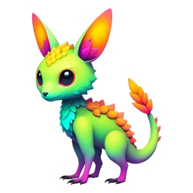 futuristic lush warm-colored neon-colored Fakémon-Trico-creature (full body) sticker