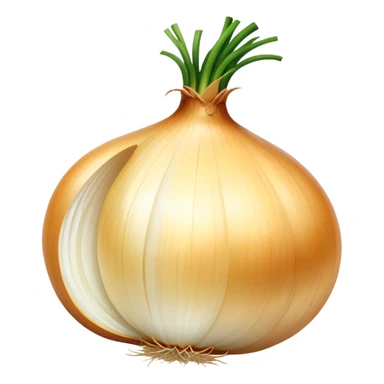 Cinematic crisp white onion, slightly peeled to reveal smooth layers, warm golden tones, rustic and fresh, soft glowing highlights. sticker