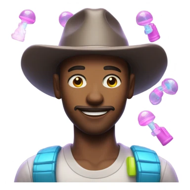 Fair skin Guy in glowing outfit and hat with bubble guns in each hand sticker