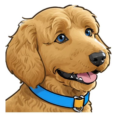 Golden doodle with blue collar sticker