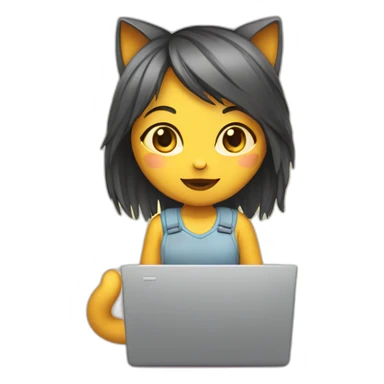 Girl cat with a laptop sticker