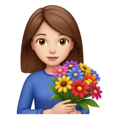 brown hair woman with big bouquet of flowers sticker