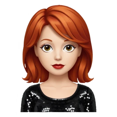 Lee Purcell with medium red hair,  black sequin outfit  sticker