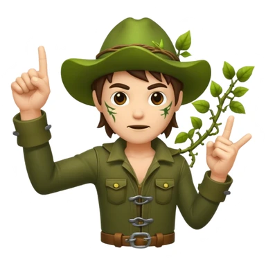 forest rogue character pointing finger guns made of vines sticker
