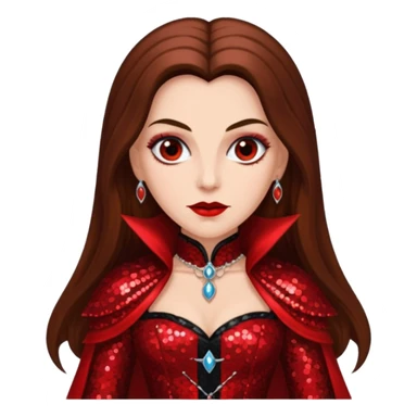 Countess Dracula with long brown hair, red sequin outfit sticker